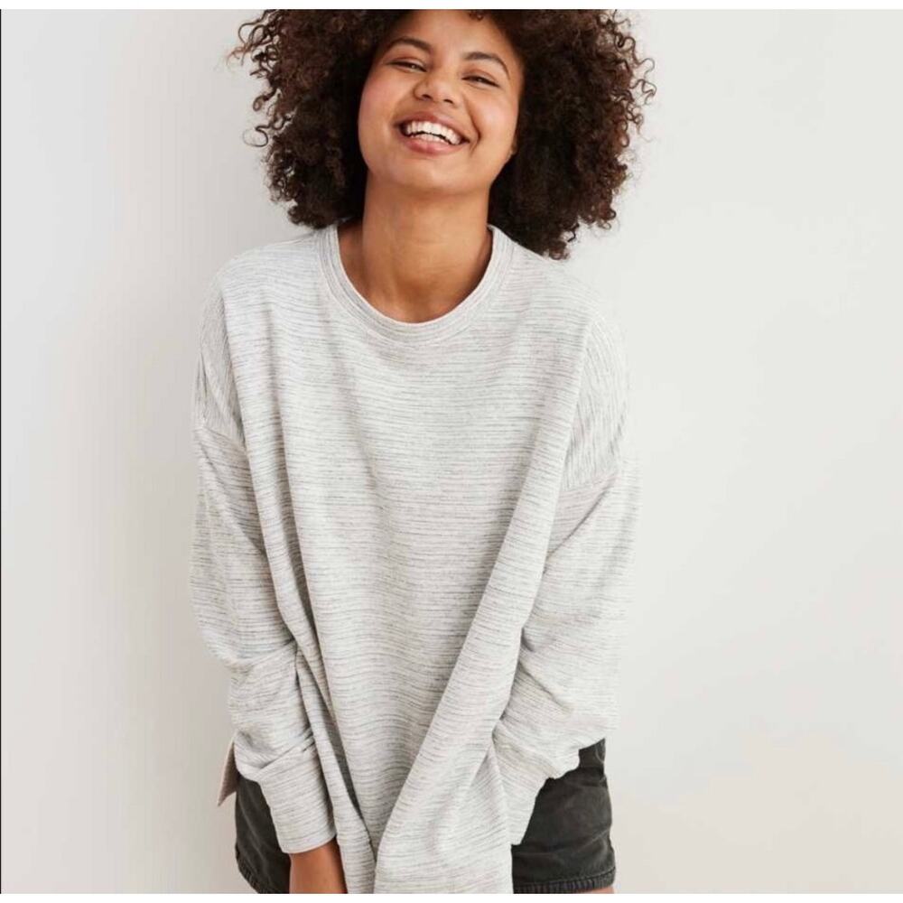Aerie Summer Desert Oversized Tunic Sweatshirt Small Marled Heather Gray